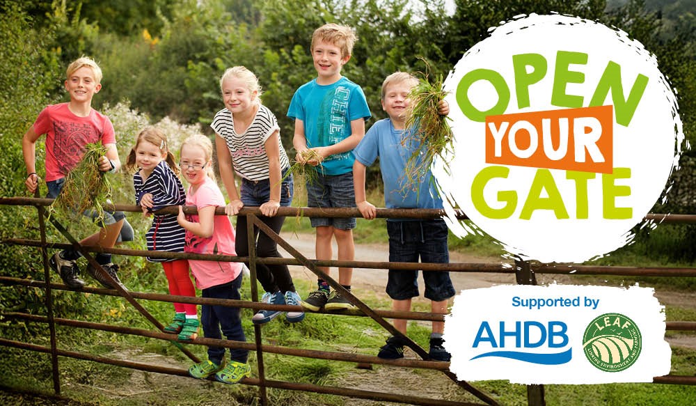 Children standing on a farm gate with the Open Your Gate logo superimposed.